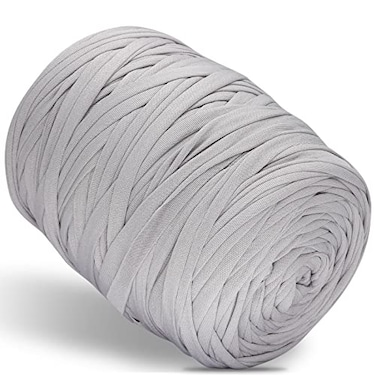 SIMEIQI 400g TShirt Elastic Fabric Crochet Cloth Yarn for DIY Knitting 130 Yards Spaghetti Thick Knitting Yarn for Hand DIY Bag Basket Cushion Crocheting Projects Home Decor Grey