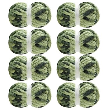 MABOZOO Tie Dye Chunky Yarn for Crocheting Knitting 8 Pack Soft Plush Sage Green Fluffy Jumbo Chenille YarnGiant Thick Fuzzy Bulky29 yds 8 oz Each Skein
