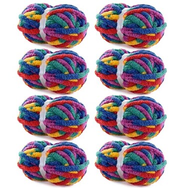 HOMBYS Super Bulky Giant Chunky Yarn for CrochetingLarge Soft Fluffy YarnTie Dye Plush Fuzzy YarnMixed Color Thick Chenille Yarn for Hand KnittingArm Knitting