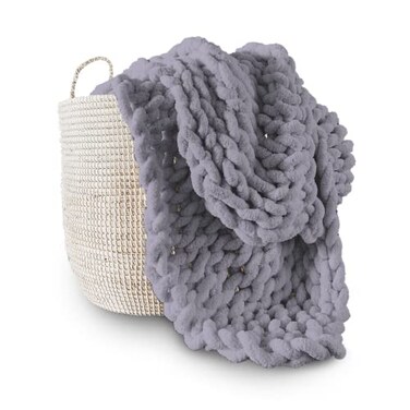 Adyrescia Chunky Knit Blanket Throw 100 Hand Knit with Jumbo Chenille Yarn 30x40 Lilac Gray