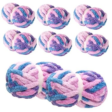 HouseABC Chunky Yarn for Hand Knitting Crocheting Mixed Color Soft Bulky Jumbo Yarn for Blankets Scarves DIY Projects 8Pack Blue Purple Pink