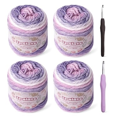 Lpalats Ombre Yarn for Crocheting 4x100g Soft 60 Cotton 40 Acrylic Yarn 962 Yds Gradient Cake Yarns for Knitting Shawls Blankets Sweater with 2 Crochet Hooks 4 Purple Gradient