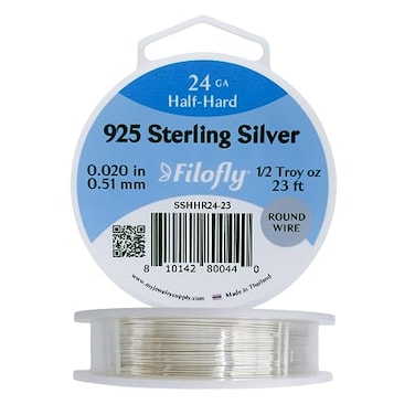 Filofly 24 Gauge 925 Sterling Silver Wire Half Hard Round 12 Troy oz 23 FT