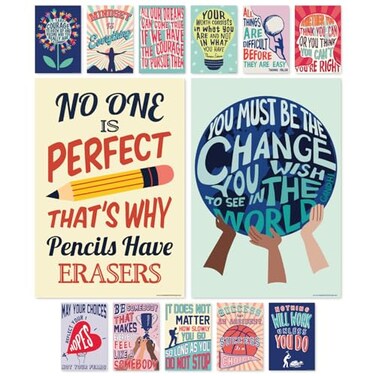 SweetzerOrange Sweetzer Orange Growth Mindset Posters for Middle and High School Classroom Decorations Set of 13 Motivational Wall Art Decor Inspirational Artwork Quotes 15 x 22 Large Poster Bundle