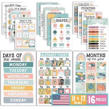 Hadley Designs 16 Educational Posters for Classroom Decor Boho Educational Posters for Toddlers 13 Toddler Learning Posters for Kids Ages 35 Kindergarten Preschool Classroom Must Haves