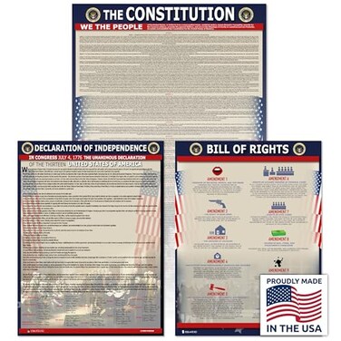 Young N Refined American Founding documents LARGE Laminated 3 pack US Constitution with all amendments Declaration of Independence and Bill of Rights 18x29 USA MADE