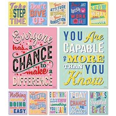 SweetzerOrange Set of 12 Motivational Growth Mindset Posters for Teachers Students Bedroom Office Classroom Decor to Inspire Young Minds Laminated Growth Mindset Posters for Classroom 11x14