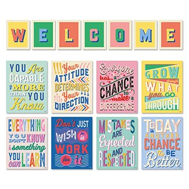 SweetzerOrange Set of 8 Growth Mindset Posters WELCOME Letters for Teachers Students Bedroom Office Classroom Decor to Inspire Young Minds Laminated Growth Mindset Posters for Classroom 11x14