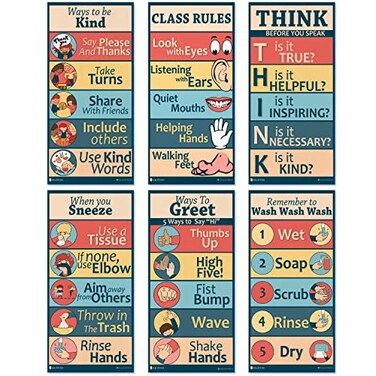 Young N Refined Classroom Rules posters 6 pack of etiquette school signs 9x19