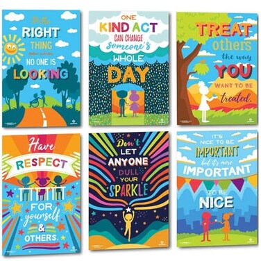 Sproutbrite 1375 x 1975 Kindness Educational Poster Set 6 Motivational Posters Classroom Wall Decor Chart for Pre Elementary and Middle School Promotes Kindness and Positive Social Behaviour