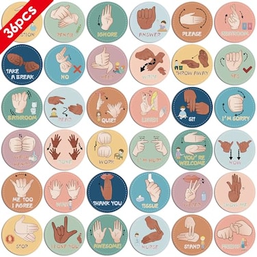 YIYDONG ASL Classroom Hand Signal Cards 36 Classroom Hand Signal Decor Sign Language Posters for Teachers Students Visual Cues Boho