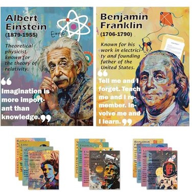 1step2dream Science Poster Classroom Set 15 Vibrant 11x14 Educational Wall Art Featuring Famous Scientists Ideal for Middle School Science Labs Bulletin Boards