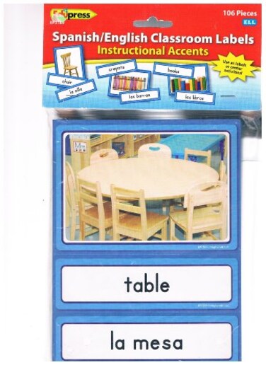 Edupress SpanishEnglish Classroom Labels Accents EP63189 6 x 8 inch