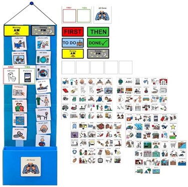 Smile4Autism Visual Schedule for Kids 133 Durable Plastic Picture Cards with Soft Loop Coins Daily Routine Chore Reward Chart for Home School Autism ADHD Special Needs Behavior Support