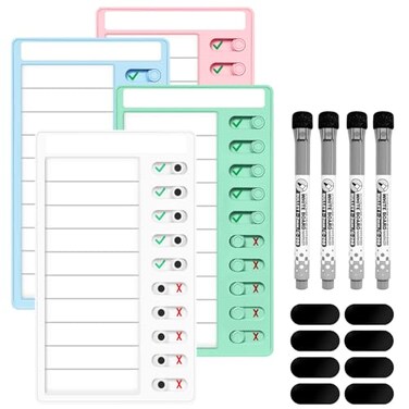 Jupyn 4 Pcs Chore Chart for Kids Multiple Kids Dry Erase Board for Fridge Magnetic Visual Schedule My Chores Slider Chart Plastic to Do List ADHD Tools Sliding Routine Chart Daily Checklist