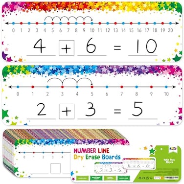 SpriteGru 26 PCS Number Line Dry Erase Boards Writable and Erasable Double Sided Board010 on One Side 020 on Other Side Math White Board for Kids Students Classroom and Home 12 x 4 Colorful Stars