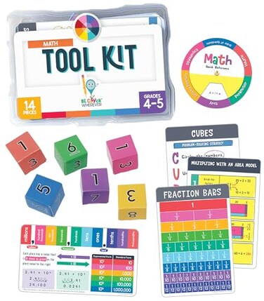 Carson Dellosa Education Carson Dellosa 30Piece Be Clever Wherever Grades 45 Mathematics Tool Kit Sticker Chart Spin Wheel Counting Cubes and More Math Manipulatives Covering Multiplication and Fracti