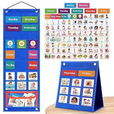 PITCOTT Visual Schedule for Kids Chore Chart103 Daily Schedule Board Routine Pocket Chart Cards for ToddlersAutism Learning Material Tool Wall Planner for Home School with 3 in 1 Cards Gift for Kids