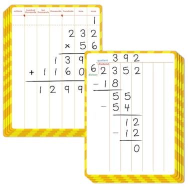 SpriteGru 8 Packs Division Whiteboards Double Sided Dry Erase Board Writable and Erasable Math Learning White Board for Kids Students Classroom and Home Each Measures 12 x 9