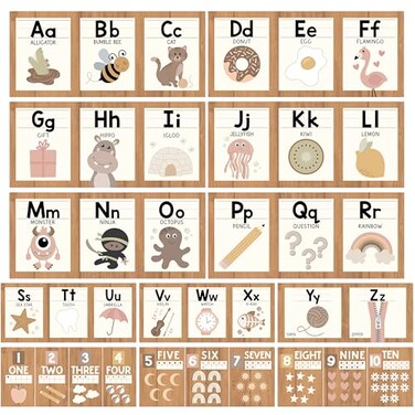 Hadley Designs Alphabet for Classroom Wall Decor ABC Posters for Classroom Wall Chart Preschool Kindergarten ABC Letters Number Line Elementary Alphabet Cards Boho Classroom Decor