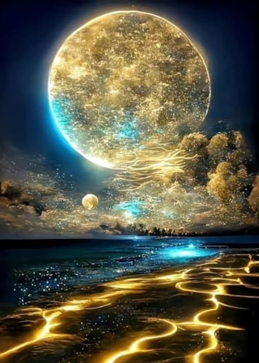 KINPLUB Moon Diamond Painting Kits for Adults 5D Moonlight Beach Diamond Art Kits for Beginners DIY Full Round Drill Seaside Landscape Paint with Diamond Dots Home Wall Decor 12 x 16 Inch