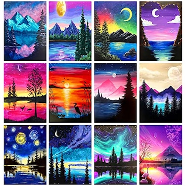 TINY FUN 12 Pack Diamond Painting Kits for Adults 5D Diamond Art Kit Paint by Number for Beginners DIY Paint with Round Full Drill Diamonds Paintings Gem Art for Home Wall Decor Gift 12X16 Inch