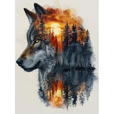 BOHADIY 5D Wolf Diamond Painting Kits for Adults Beginners Wolf Head Forest Diamond Art KitDIY Full Round Drill Diamond Dot Gem Art Kits for AdultsHome Wall Decor 12x16 Inch