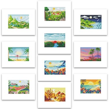 PeakLuv 10pcs Small Diamond Art Kits Small Diamond Painting Kits Sunrise Sunset Landscape Mini Diamond Art Kits for Beginners Square Drill Mini Gem Painting 1Hour Painting for Home Desktop Decor