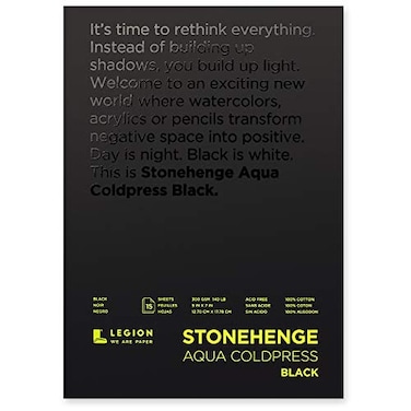 Stonehenge Aqua Black Medium Weight Pad 140lb Coldpress 5 x 7 Inches 15 Sheets for Wet and Dry Media