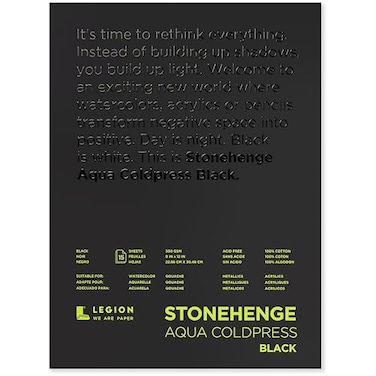 Stonehenge Aqua Black Medium Weight Pad 140lb Coldpress 9 x 12 Inches 15 Sheets for Wet and Dry Media