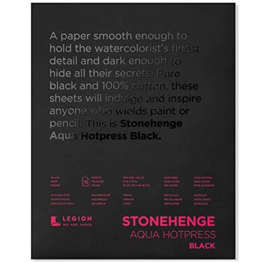 Stonehenge Aqua Black Medium Weight Pad 140lb Hotpress 8 x 10 Inches 15 Sheets for Wet and Dry Media