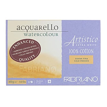 Fabriano Artistico Extra White Watercolor Block 140 lb300 GSM Cold Press 20 Sheets 7 x 10