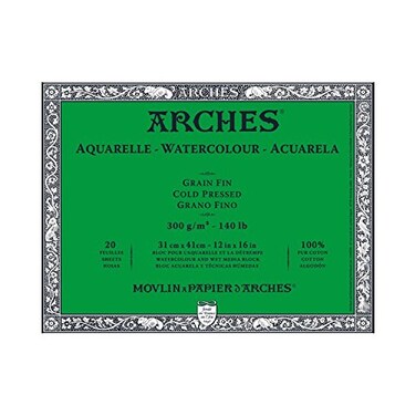 Arches 200177170 Watercolor Block Cold Press 12X16Inch 20 Sheets