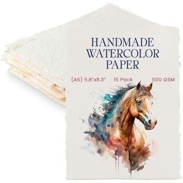 Wanderings Thick Handmade Watercolor Paper with Deckled Edge A558 x 83 500GSM Premium Ivory ColdPressed Textured Mixed Media Paper Made with Recycled Cotton 15 Loose Leaf Sheets