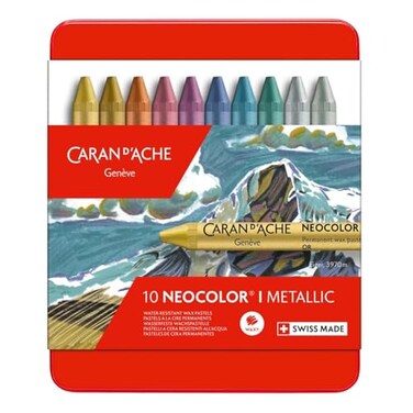 Caran d'Ache Neocolor I WaterResistant Wax Pastels 10 Metallic Colors