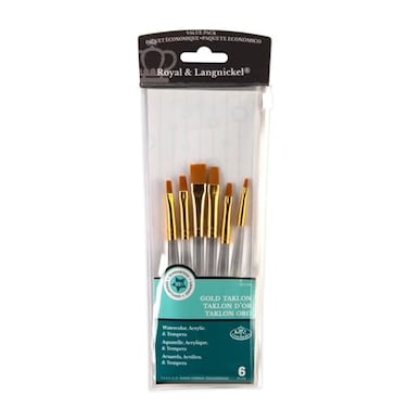 RoyalLangnickel Royal Langnickel Royal Zip N Close Gold Taklon Clear Acrylic Handle Shader 6Piece Brush Set