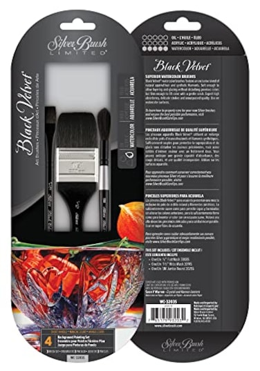 Silver Brush Limited Black Velvet Watercolor Paintbrushes Set Short Handle 3 Piece Set