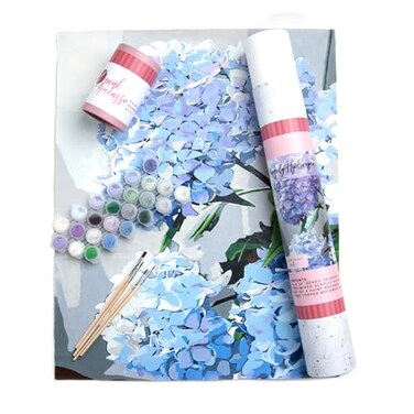 Pink Picasso Kits Happily Hydrangea Paint by Numbers for Adults Teens Floral Botanical Art Set 16x20 PrePrinted Canvas with Acrylic Colors Brushes Beginner DIY Craft Gift Women