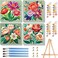 Sretoul Flowers Paint by Numbers Kit for Adults Framed 4 Pack Flowers Paint by Numbers Kits on Canvas with Frame for Home Decor 8X8 Inch