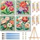Sretoul Flowers Paint by Numbers Kit for Adults Framed 4 Pack Flowers Paint by Numbers Kits on Canvas with Frame for Home Decor 8X8 Inch