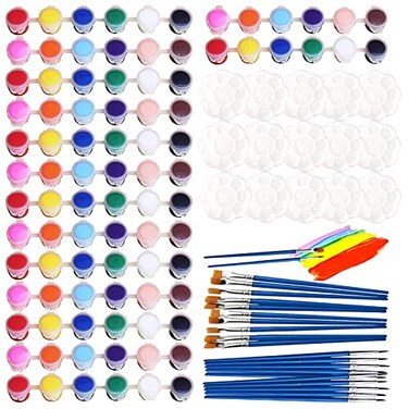 Aulufft 180 Pcs Mini Acrylic Paint Set15 Pack Acrylic Paint Strips with 30 pcs Paint Brushes and 15 pcs Palettes12 Colors Kids Paint Set Container Strips Storage for Painting Artistic Crafts