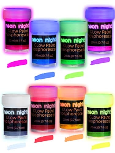 neon nights Glow in The Dark Luminescent Phosphorescent SelfLuminous Paint Set of 8