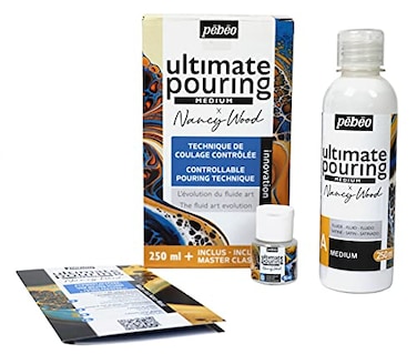 Pebeo Ultimate Pouring Medium Kit 250ml Transparent 3 Art and Crafts Supplies For Use with Acrylic Paint