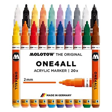Molotow One4All 127HS Acryl Marker MainKit 1 20 mm Strichstrke hochdeckend und permanent UVbestndig fr fast alle Untergrnde 20 Stck sortiert