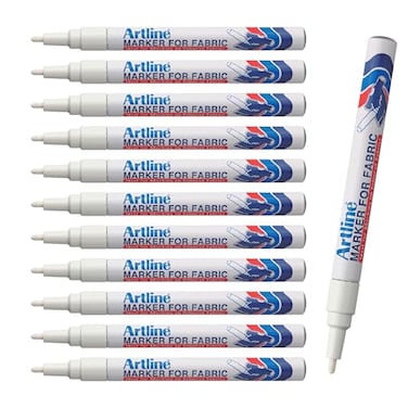 Artline Fabric Markers Permanent For Clothes High Density Instant Dry Ink for Bright Clothing Labels Fabric Marker with 12 mm Fine Tip White Pack of 12