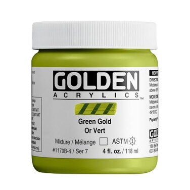 GOLDEN Heavy Body Acrylics by Green Gold 4 fl oz Jar Professional Acrylic Paint Transparent
