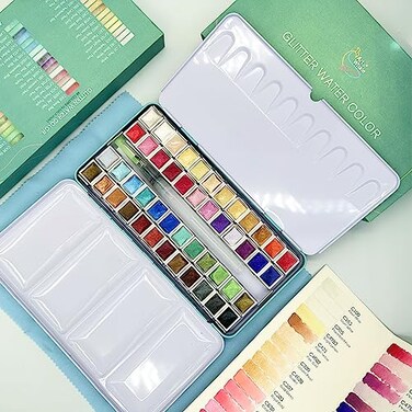 Art Whale Metallic Watercolor 48 ColorsTin Box Waterbrush Intense Pigments Smooth Blend
