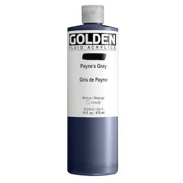 GOLDEN Fluid Acrylics Paynes Gray 16 fl oz Bottle Professional Acrylic Paint SemiTransparent