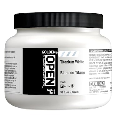 GOLDEN OPEN SlowDrying Acrylics by Titanium White 32 fl oz Jar Professional Acrylic Paint SemiOpaque