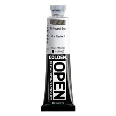 GOLDEN OPEN SlowDrying Acrylics N5 Neutral Gray 2 fl oz tube Professional Acrylic Paint Opaque